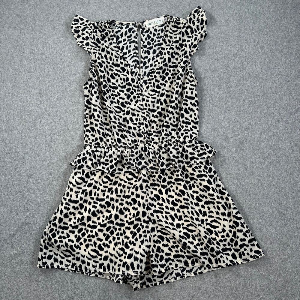 Pants Store Animal Print Romper Jumpsuit Size Small Flutter Sleeve V-Neck Ruffle